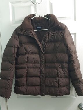 Lands' End Down Coat Chocolate Brown Quilted Puffer Jacket Women's Size L